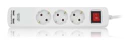 Zeige Details für Steckdosenleiste 3x Schutzkontakt mit 2 USB-Anschlüssen 1,4m Zuleitung und Schalter weiß  Bild von Steckdosenleiste 3x Schutzkontakt mit 2 USB-Anschlüssen 1,4m Zuleitung und Schalter weiß