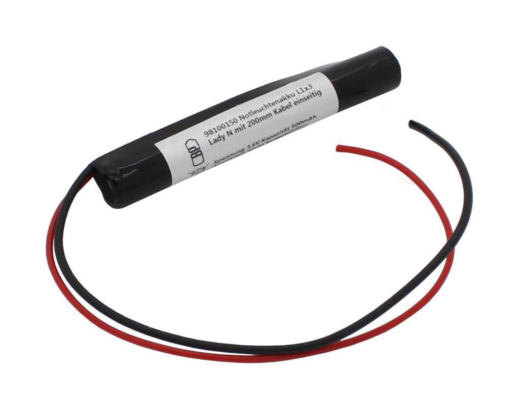 Bild von Notleuchtenakku NiMH 3,6V 500mAh L1x3 Lady N mit 200mm Kabel einseitig