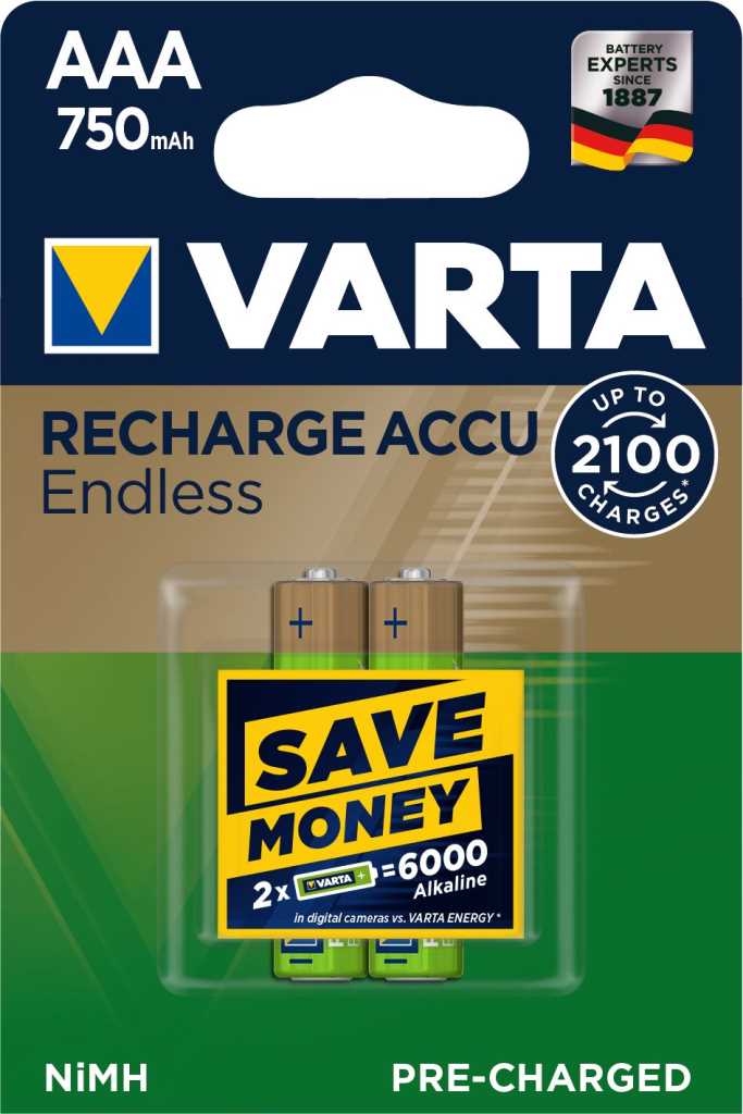 Bild von Varta 56673 Recharge Accu Endless NiMH-Akku Micro 750mAh 2er Blister