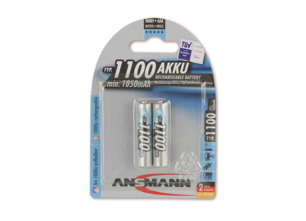 Bild von Ansmann NiMH-Akku Typ 1100 Micro 1050mAh 5035222 2er Blister