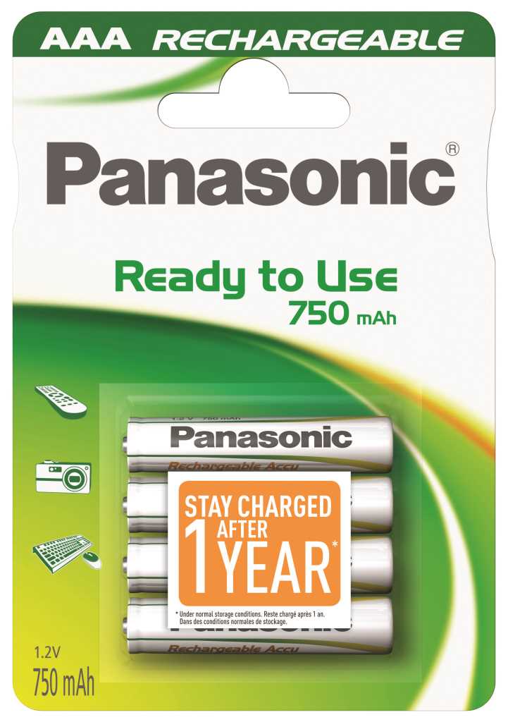 Bild von Panasonic Ready to Use NiMH-Akku Micro 750mAh HHR-4MVE/4BC P-03/4BC750 4er-Blister