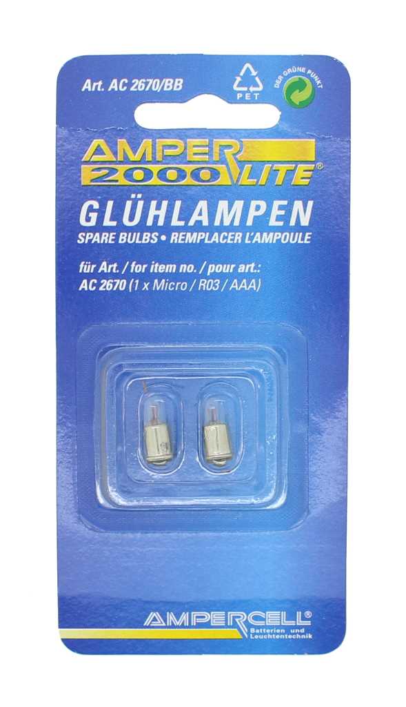 Bild von Steckglühlampe Amperlite 2670/BB 1,2V 0,53A für 1x LR03 2er Blister