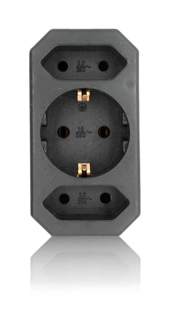 Bild von Multistecker 2x Euro und 1x Schutzkontakt schwarz vertikal