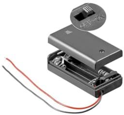 Bild von Batteriehalter für 2x Mignon mit Deckel und Schalter lose Kabelenden, wasserabweisend