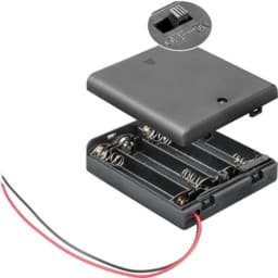 Bild von Batteriehalter für 4x Mignon mit Deckel und Schalter lose Kabelenden, wasserabweisend