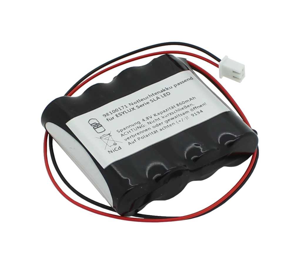 Bild von Notleuchtenakku NiCd 4,8V 860mAh F1x4 Mignon AA mit Kabel und Stecker passend für ESYLUX Serie SLB LED