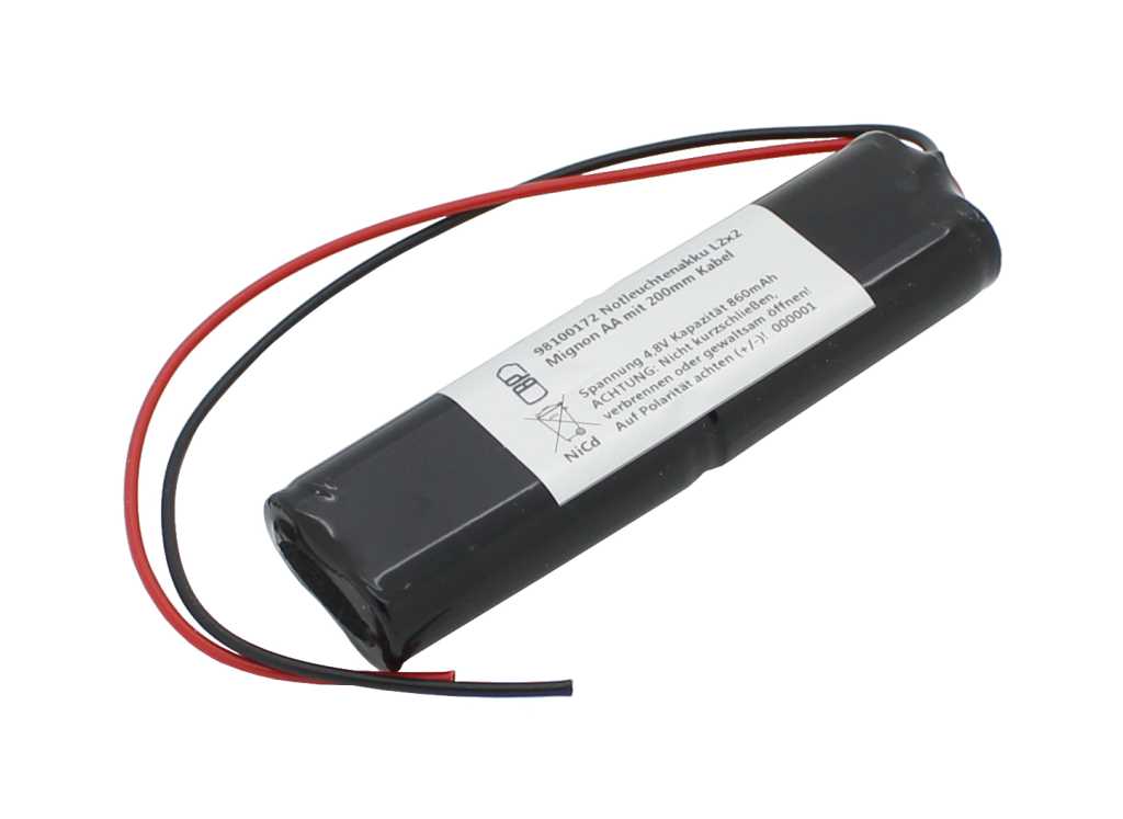 Bild von Notleuchtenakku NiCd 4,8V 860mAh L2x2 Mignon AA mit 200mm Kabel