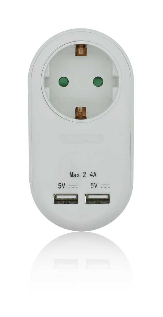 Bild von Adapter 1x Schutzkontakt weiß mit 2 USB-Anschlüssen