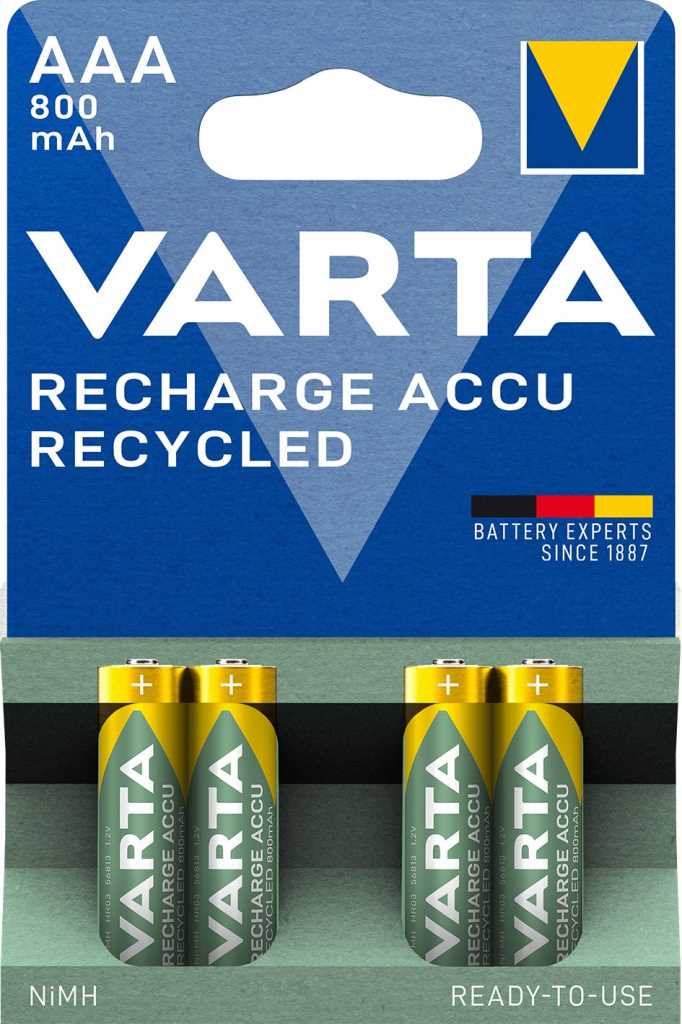 Bild von Varta 56813 Recharge Accu Recycled NiMH-Akku Micro 800mAh 4er-Blister