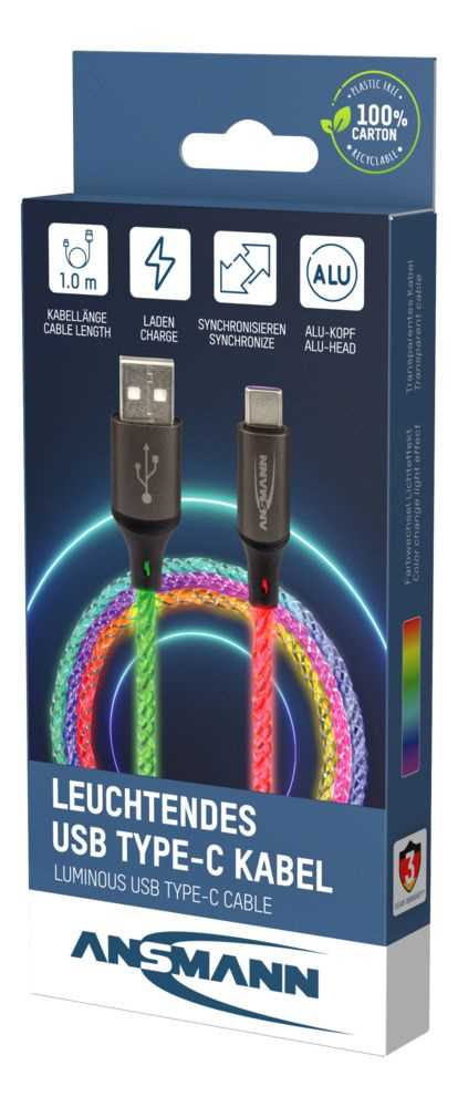 Bild von Ansmann USB-A auf USB Typ-C Kabel mit LED-Beleuchtung 100 cm 1700-0158