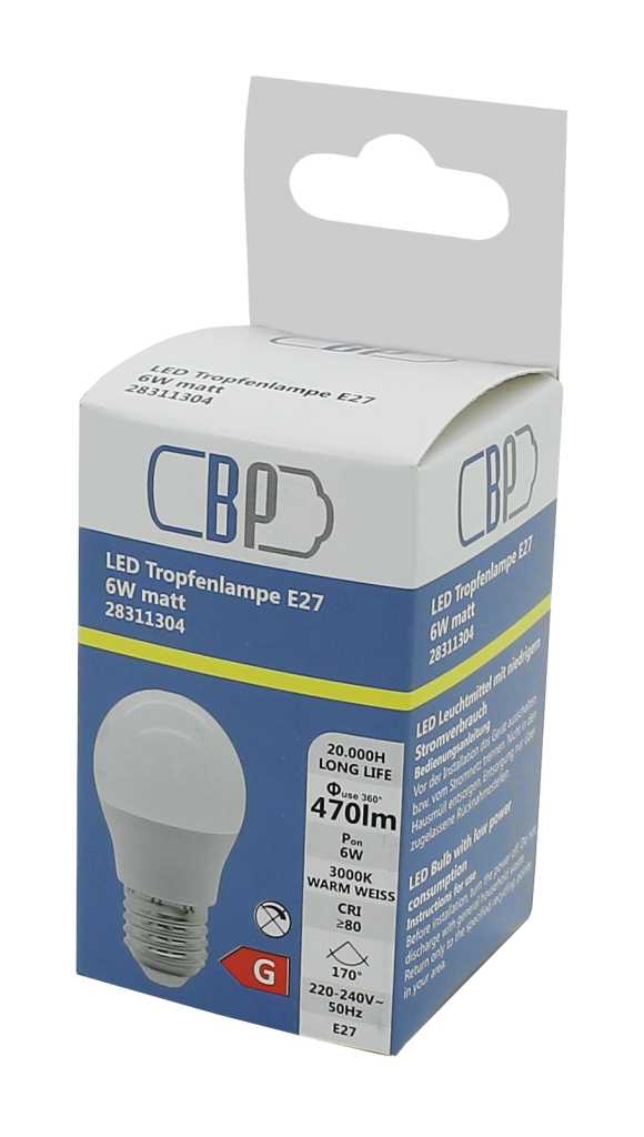 Bild von BP LED Tropfenlampe E27 6W warm weiß matt