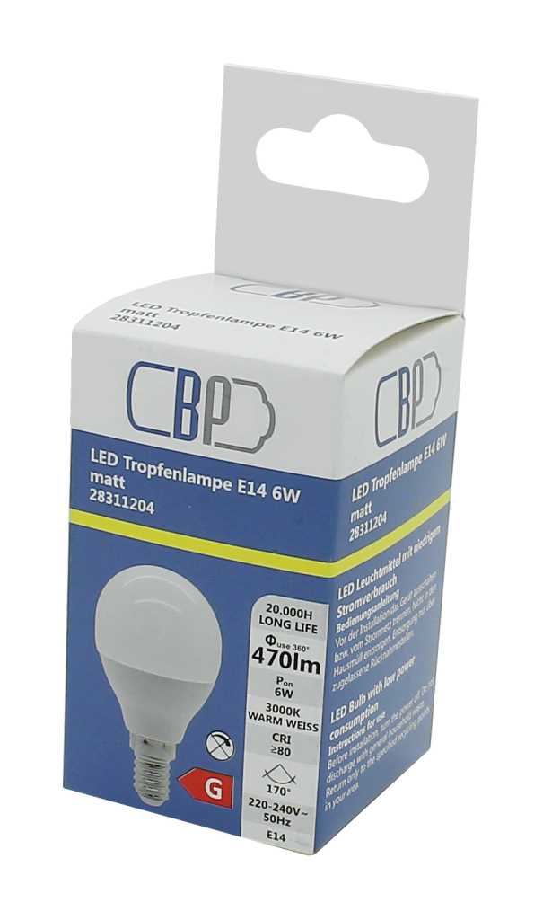 Bild von BP LED Tropfenlampe E14 6W warm weiß matt
