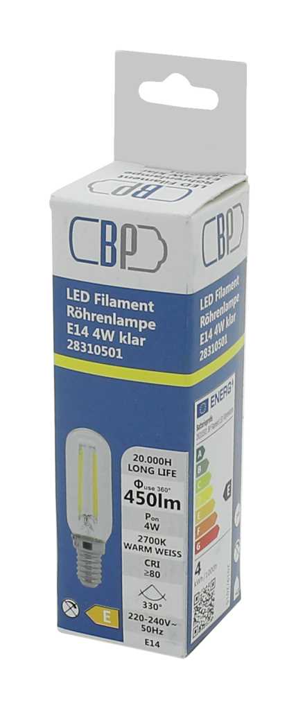 Bild von BP Filament LED Röhrenlampe E14 4W warm weiß klar