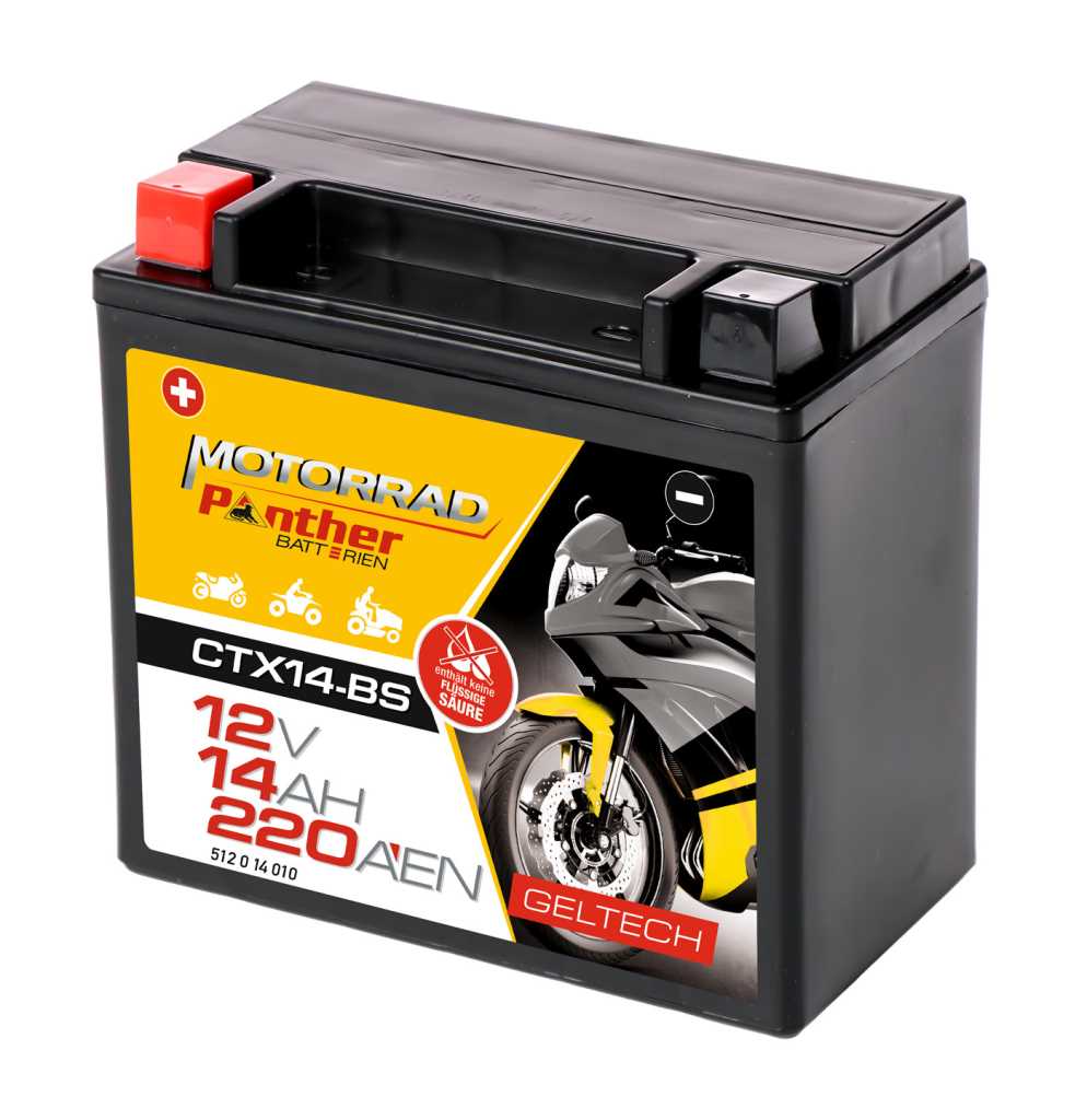Motorradbatterie Gel YTX14-BS / FTX14-BS / NTX14-BS 12V 12Ah - MOT9026