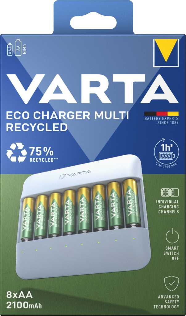 Bild von Varta 57682 101 121 Eco Charger Multi Recycled inkl. 8x AA 56816 2100mAh