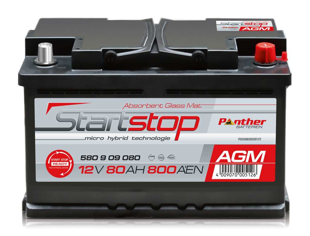 Bild von Panther Start-Stop AGM 58009 12V 80Ah 800A (EN) ETN 580 9 09 080, DIN 58009, Japan 580909080