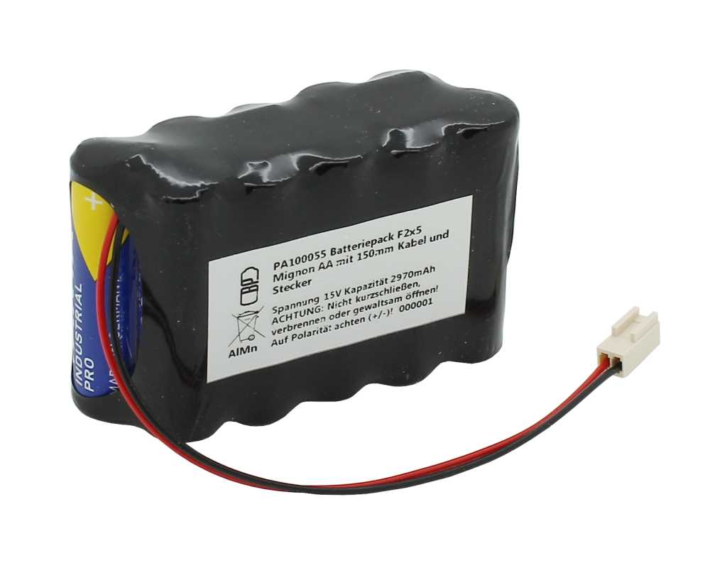 Bild von Batteriepack AlMn 15V 2970mAh F2x5 Mignon AA mit 150mm Kabel und Stecker passend für ACO Quantrix-KV 3.0